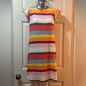 Ces Femme Colorful Stripe Waffle Knit Shift Dress, Flutter Sleeve, Size XS